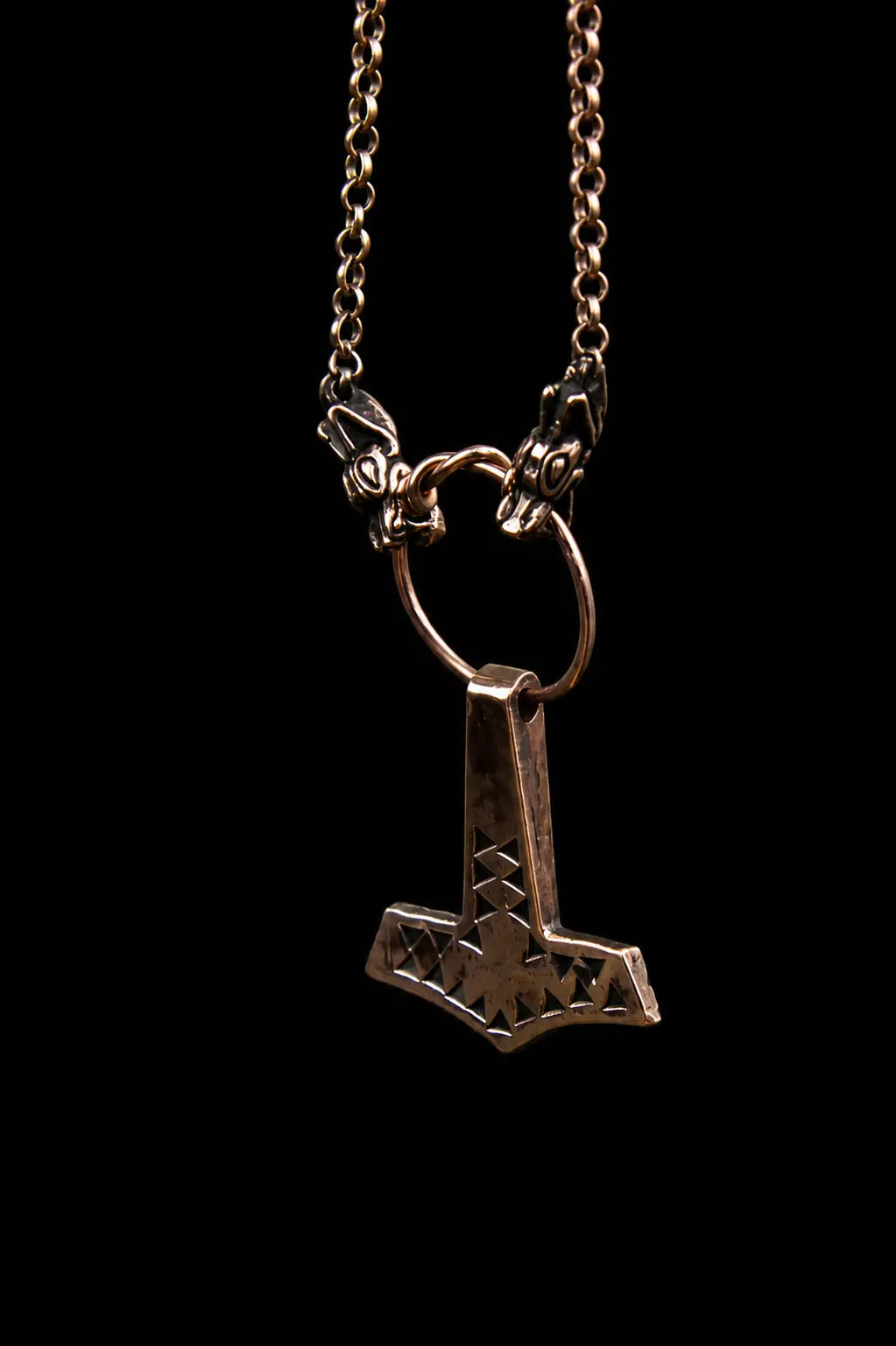 Stamped Bronze Thor's Hammer Necklace on Dragon chain