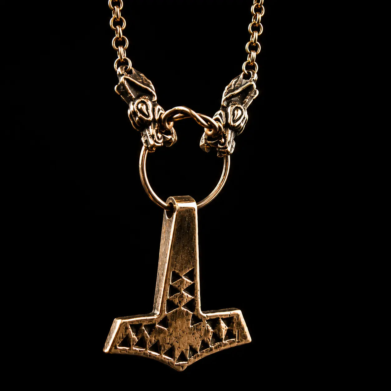 Stamped Bronze Thor's Hammer Necklace on Dragon chain