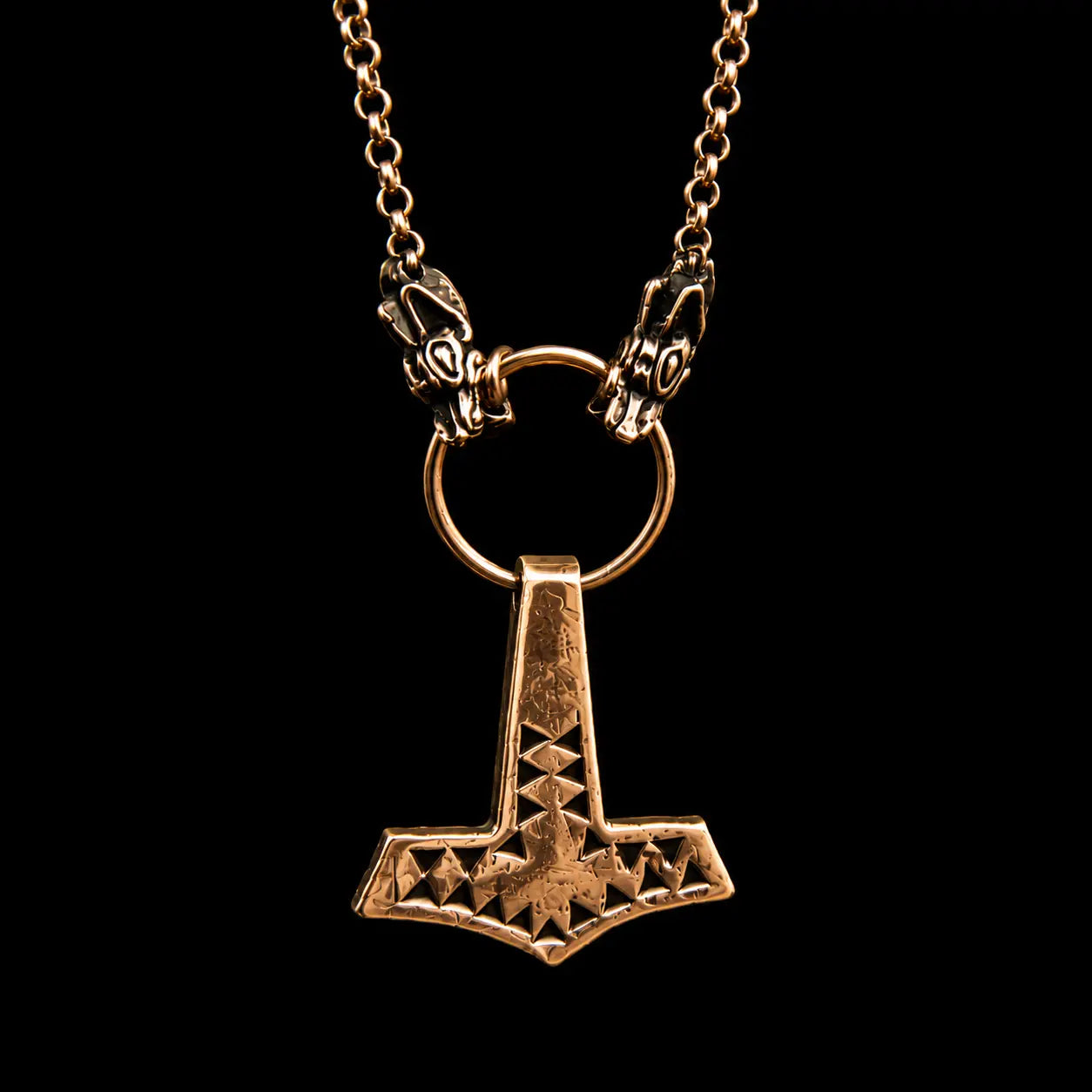 Stamped Bronze Thor's Hammer Necklace on Dragon chain