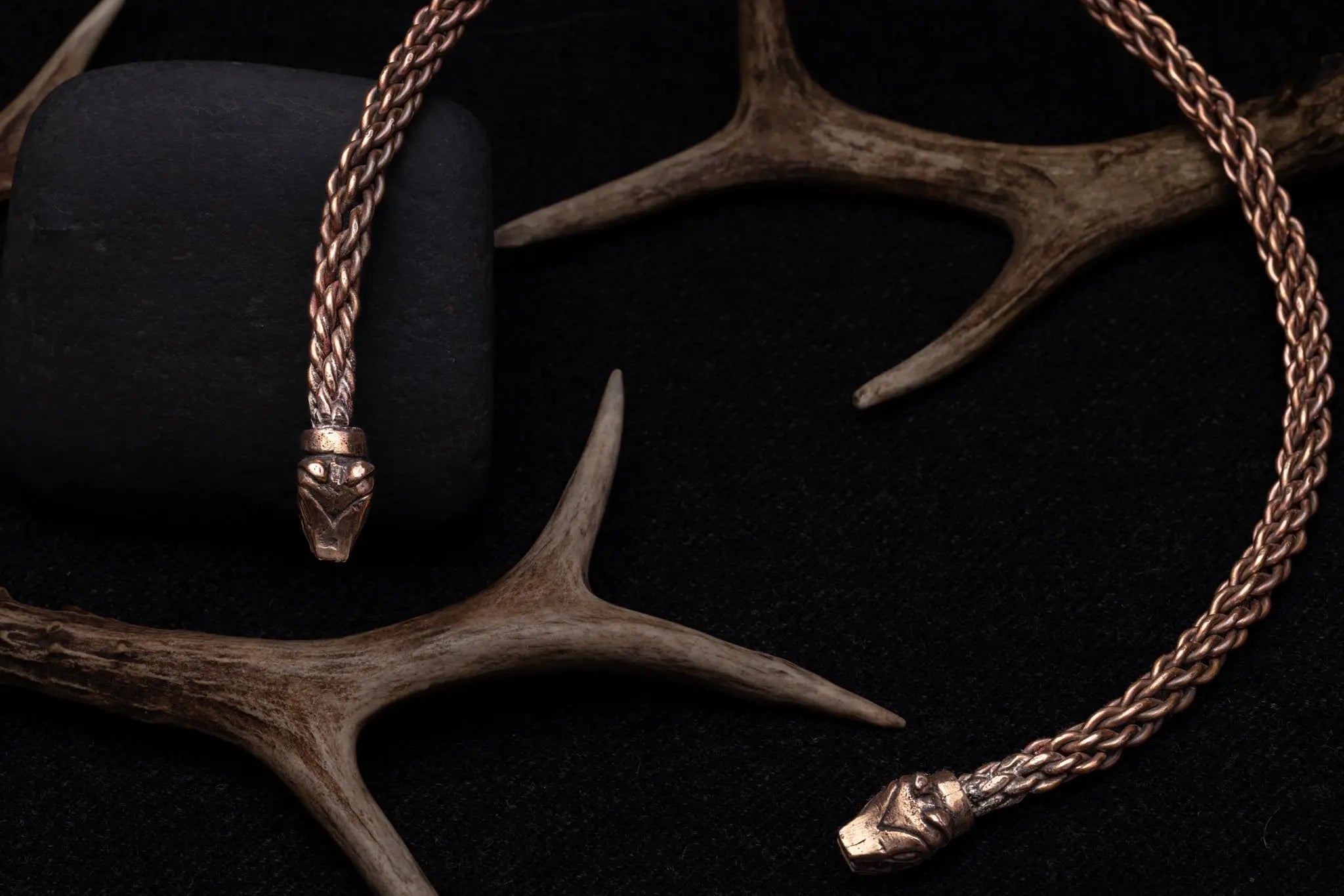 Bear Head Neck Torque Photographed on Antlers