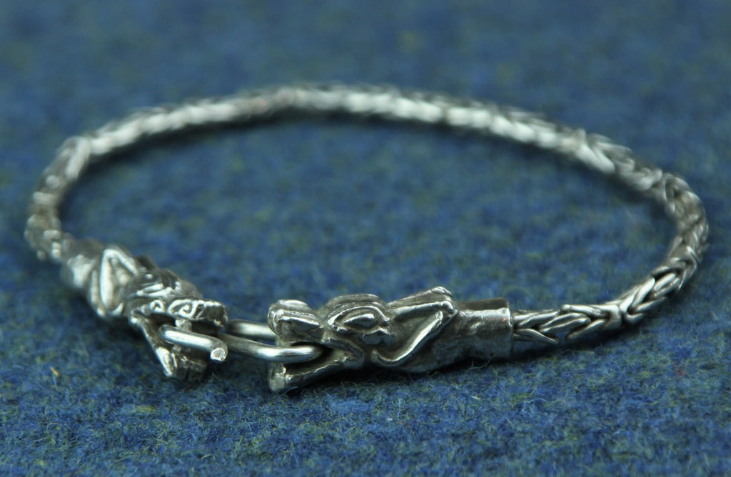 Sterling Silver Viking Bracelet with Dragon Heads