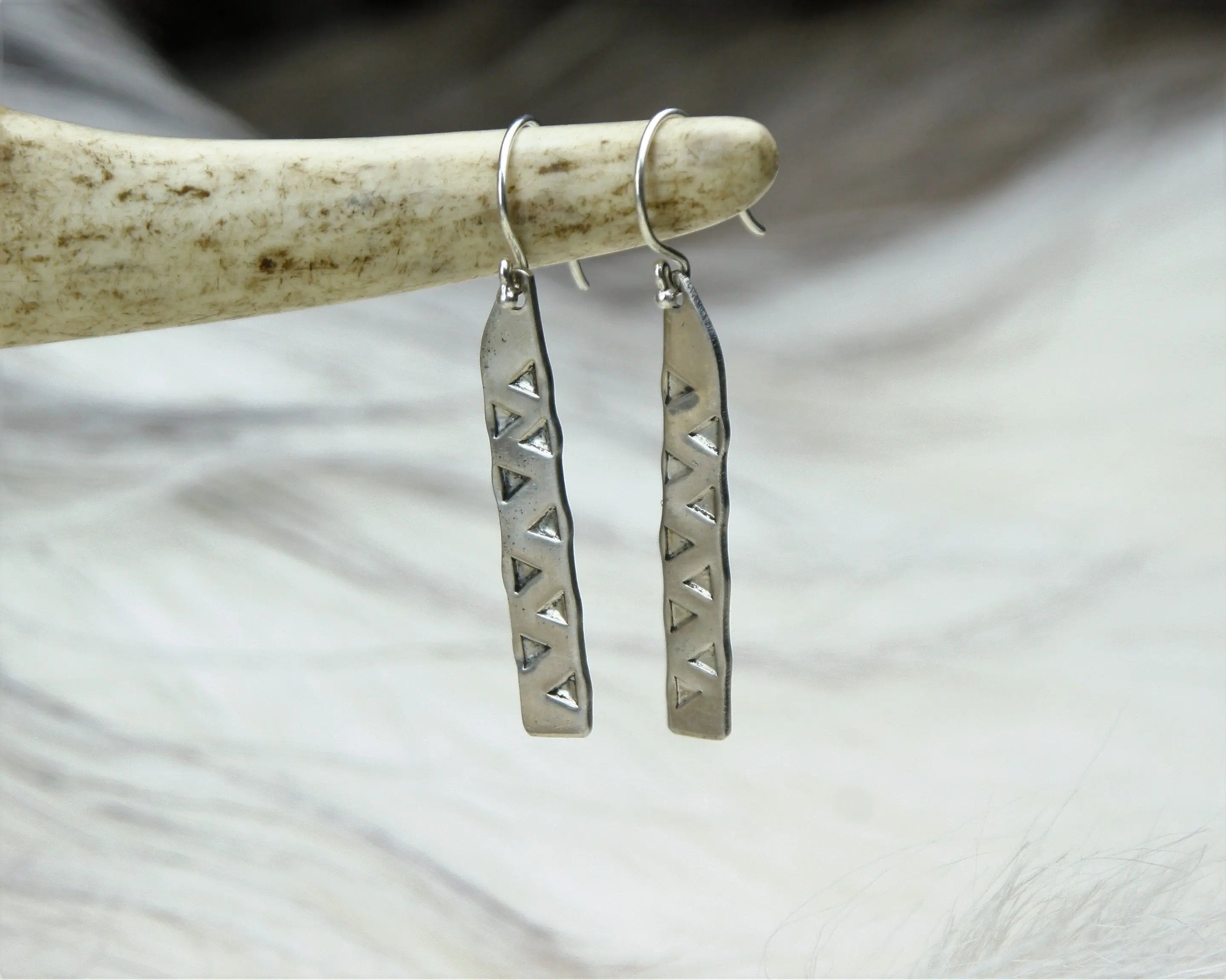 Stamped Silver Viking Earrings
