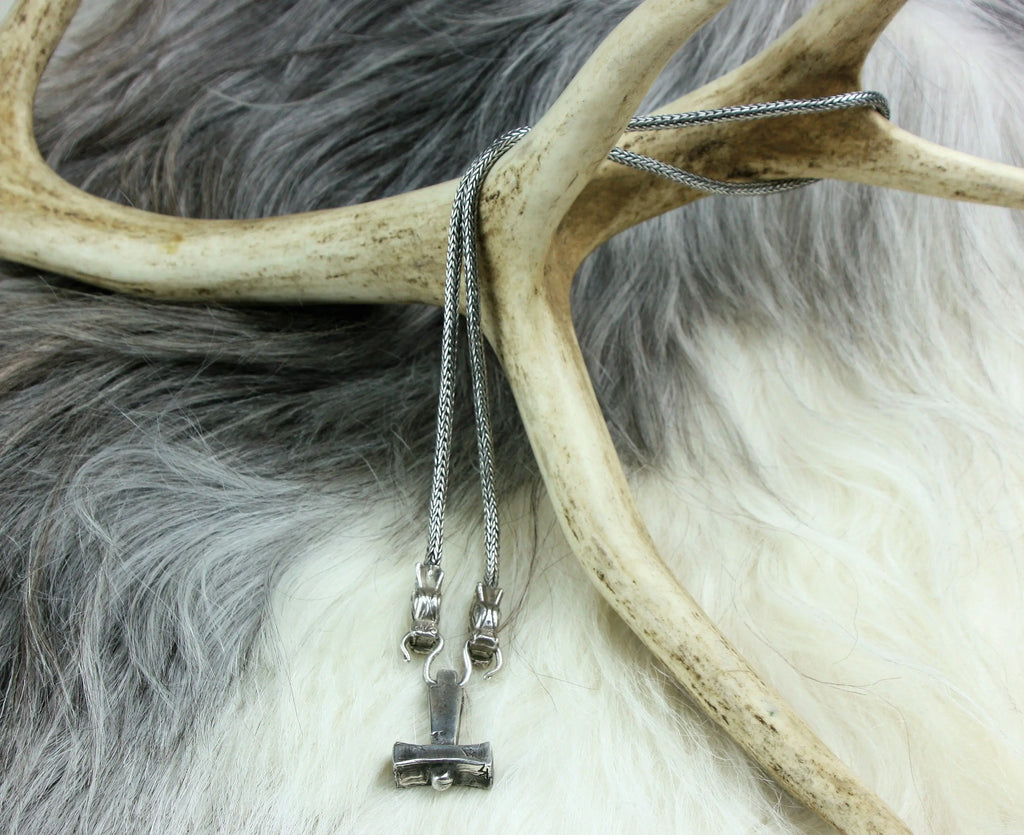 Uppsala Hammer on Dragon Chain in Sterling Silver Valhallas silver