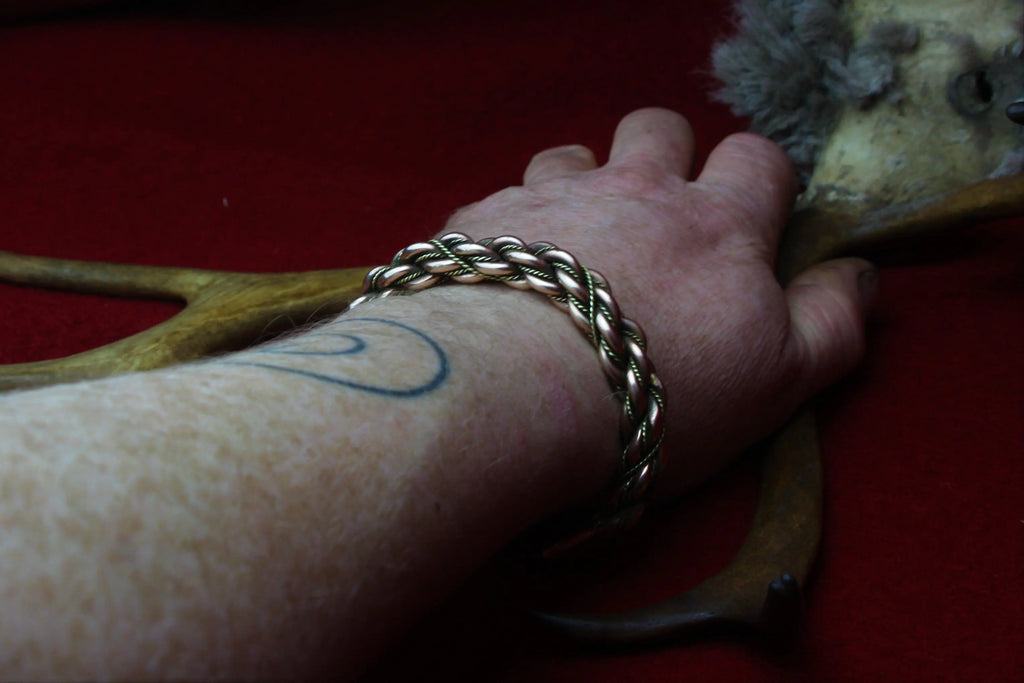 Bronze Woven Viking Bracelet on Wrist