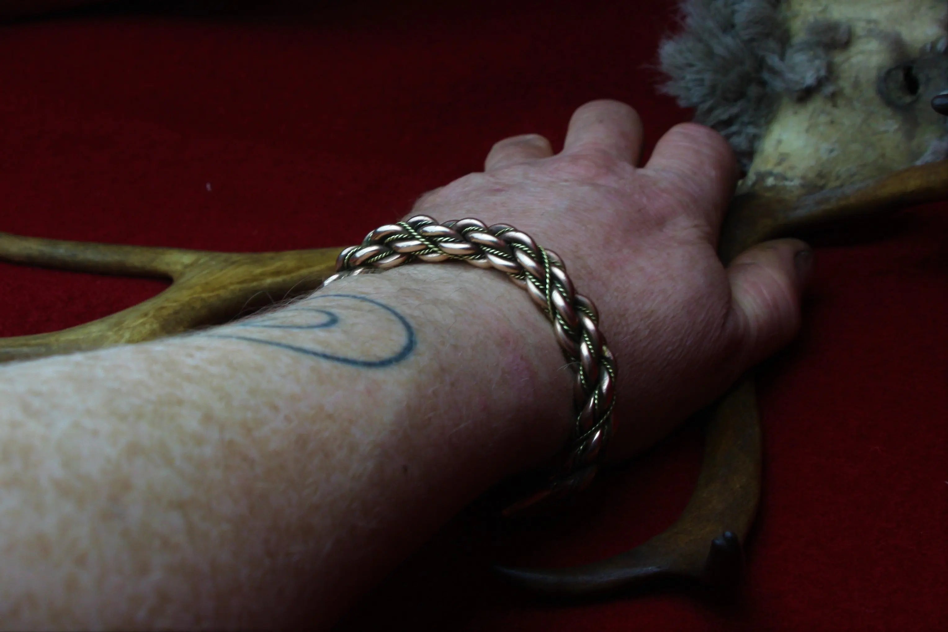 Bronze Woven Viking Bracelet on Wrist