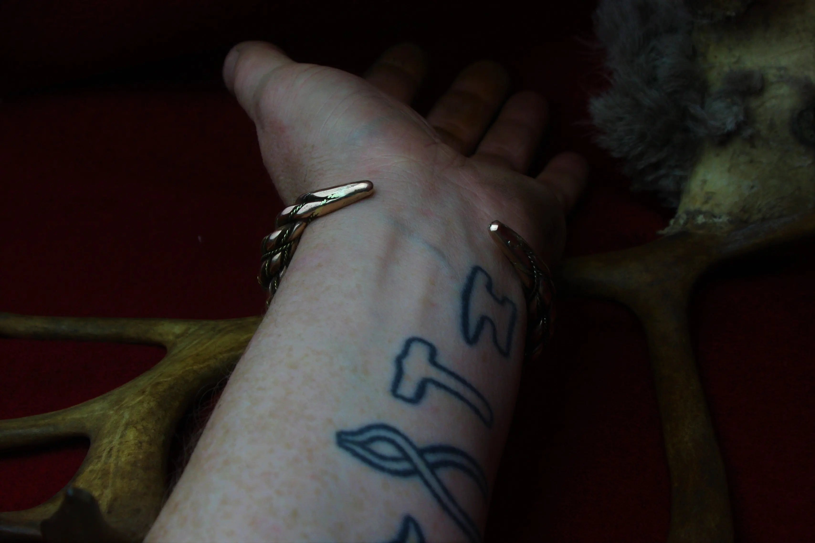 Heavy Woven Viking Bracelet on the Wrist 